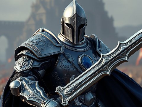 Photorealistic Knight in Ornate Armor with Sword