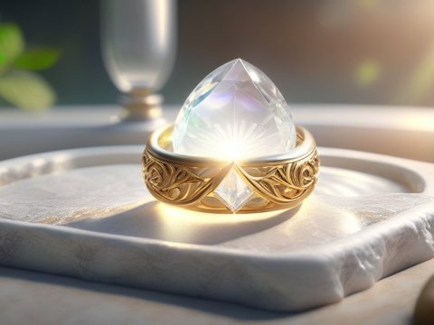 Photorealistic Magic Ring with Radiant Crystal