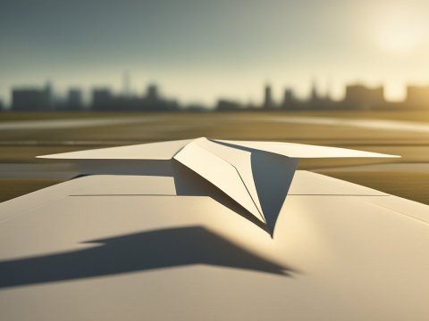 Photorealistic Paper Plane on Runway at Sunset
