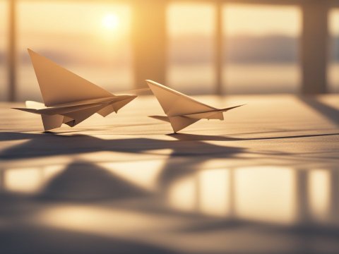 Photorealistic Paper Planes at Sunset