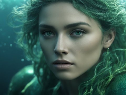 Photorealistic Portrait of a Green-Blue Triton