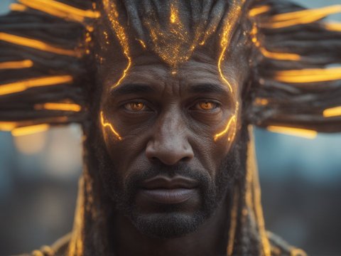 Photorealistic Portrait of a Radiant Neon Futuristic Man