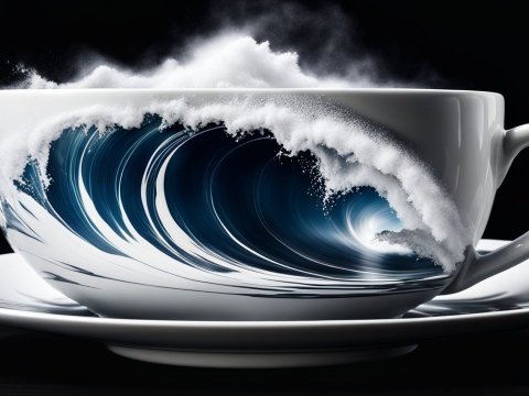 Photorealistic Teacup with Ocean Wave Design