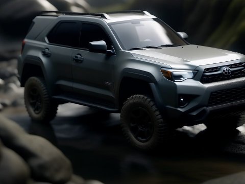 Photorealistic Toyota SUV in Rocky Stream Setting