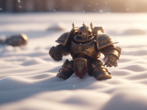 Photorealistic Warhammer Figure in Snowy Landscape