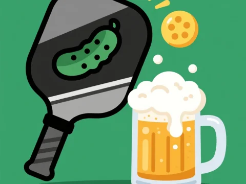 Pickleball Paddle Cheers with Beer Mug Illustration