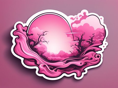 Pink Fantasy Landscape Sticker with Abstract Trees