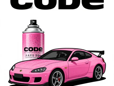 Pink Glitter Spray Paint and Sports Car Illustration
