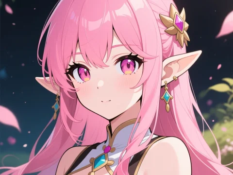 Pink-Haired Elf with Enchanting Eyes in Anime Style
