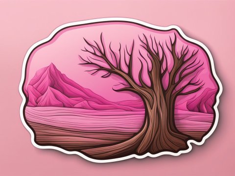 Pink Landscape with Tree and Mountains Sticker