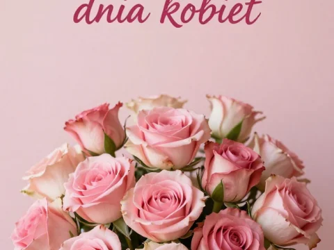 Pink Roses Bouquet with Women's Day Greeting in Polish