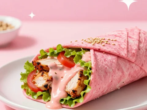 Pink Shawarma Wrap with Grilled Chicken and Fresh Vegetables