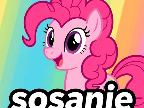 Pinkie Pie Meme with Colorful Rainbow Background