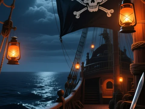 Pirate Ship Deck Under Moonlight