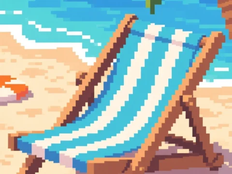 Pixel Art Beach Deckchair by the Ocean