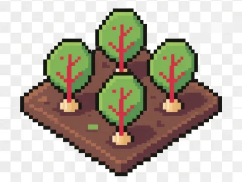 Pixel Art Beet Seedlings on Soil Patch