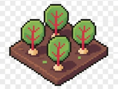 Pixel Art Beet Seedlings on Soil Patch