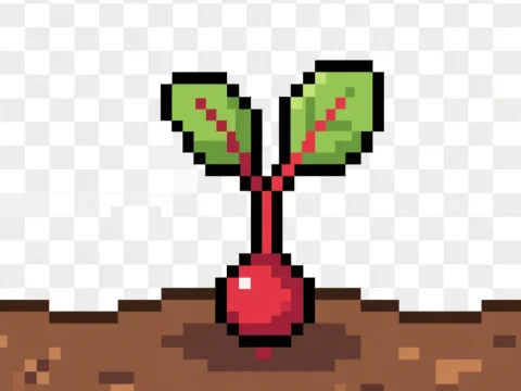 Pixel Art Beet Sprout Growing in Soil