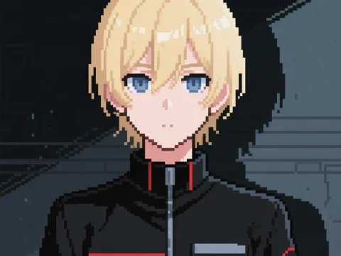 Pixel Art Blonde Character Mugshot