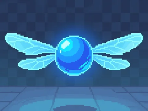 Pixel Art Blue Glowing Memory Core with Wings