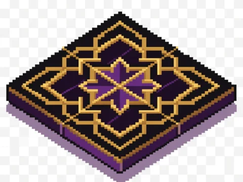 Pixel Art Brass Inlay Tile with Geometric Pattern