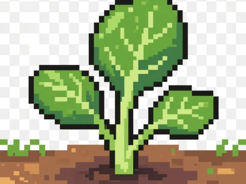 Pixel Art Brassica Seedling Growing in Soil
