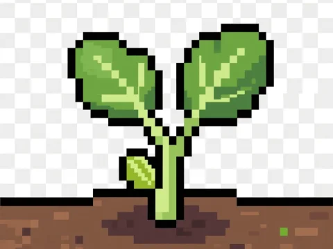 Pixel Art Brassica Seedling Growing in Soil