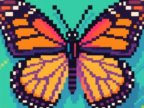 Pixel Art Bright Butterfly Close-Up