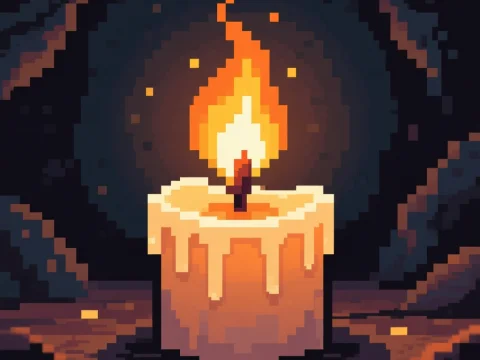 Pixel Art Candle Flame in Dark Surroundings