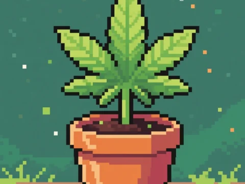 Pixel Art Cannabis Plant in Pot
