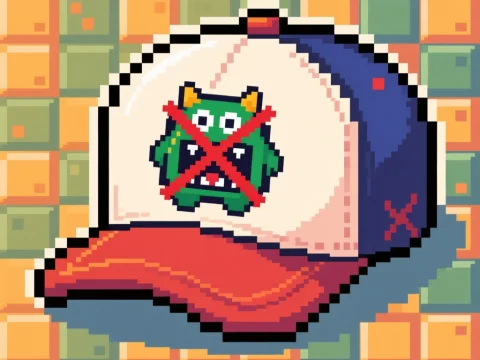 Pixel Art Cap with Crossed Out Green Monster