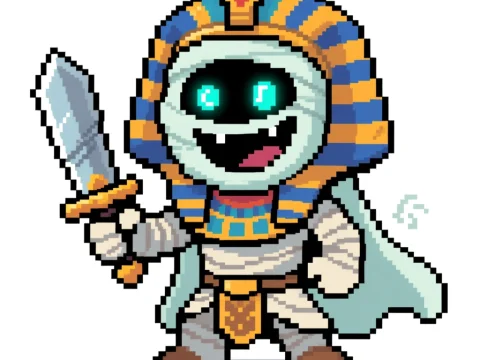 Pixel Art Cartoon Mummy Pharaoh with Sword
