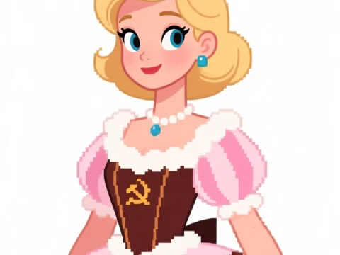 Pixel Art Cartoon Queen with Soviet Symbol