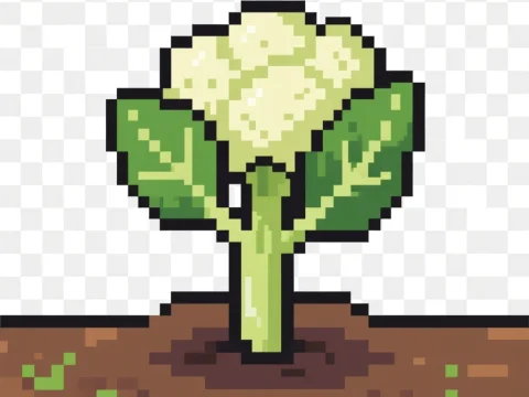 Pixel Art Cauliflower Seedling Growing in Soil