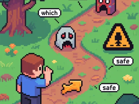 Pixel Art Character Choosing the Safest Path