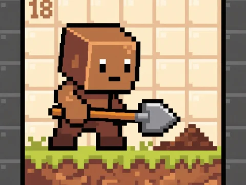 Pixel Art Character Digging with Shovel