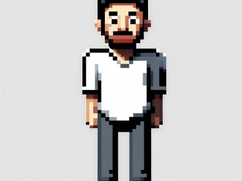 Pixel Art Character with Beard and Casual Outfit