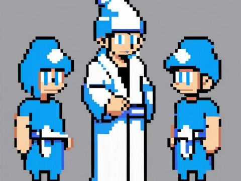 Pixel Art Characters in Blue and White Outfits