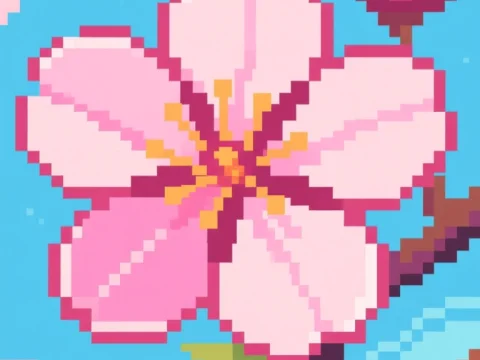 Pixel Art Cherry Blossom Close-Up