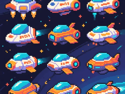 Pixel Art Collection of Colorful Space Ships