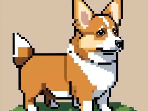 Pixel Art Corgi Dog Standing on Grass