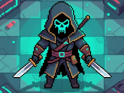 Pixel Art Cyberpunk Assassin with Dual Blades