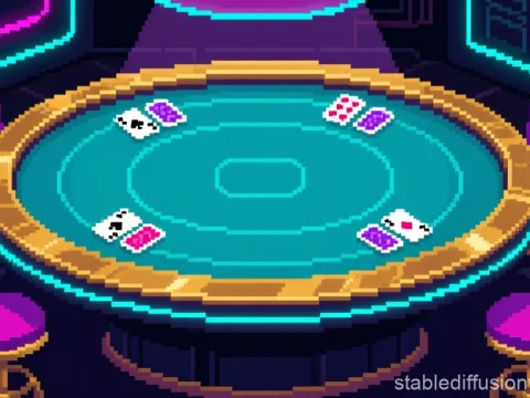 Pixel Art Cyberpunk Casino Poker Table