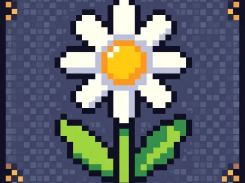 Pixel Art Daisy Flower on Dark Background