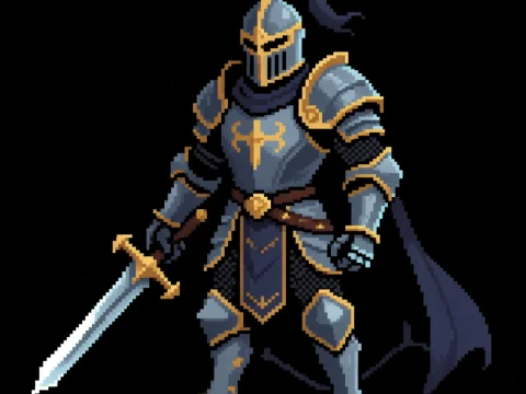 Pixel Art Dark Fantasy Knight in Armor