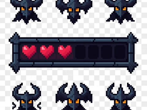 Pixel Art Dark Knight Health Bar and Emotes