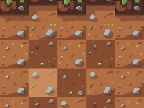 Pixel Art Dirt Block Texture with Grass Top