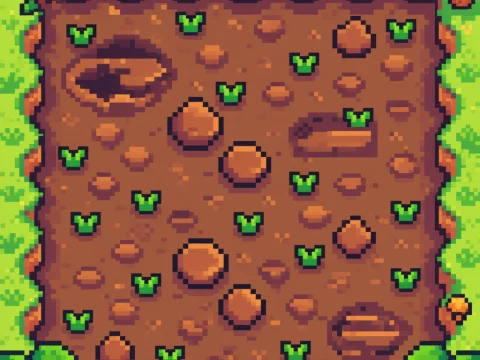 Pixel Art Dirt Texture with Seedlings