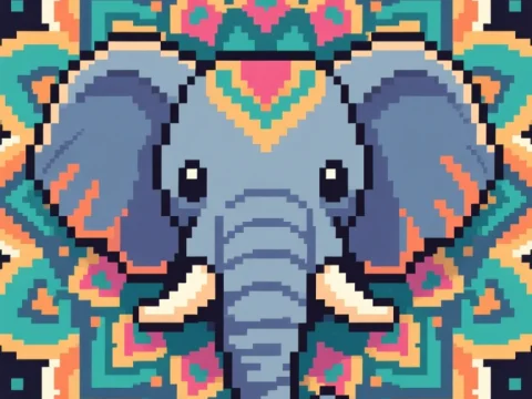 Pixel Art Elephant Mandala