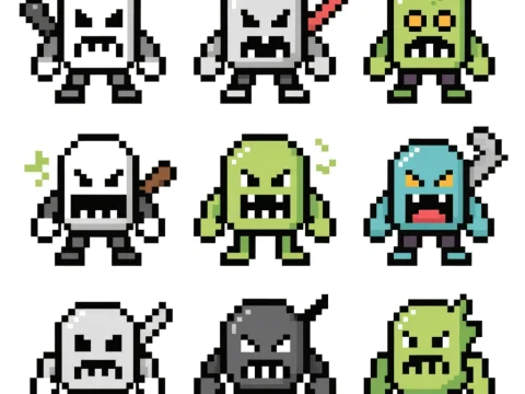 Pixel Art Enemy Sprites Set